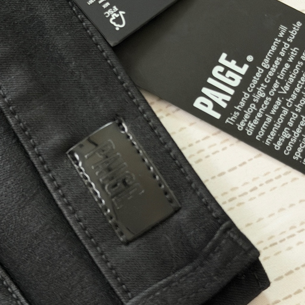 PAIGE Cindy Jeans High Rise Transcend Black Fog Luxe Coating Sz 30 Goth Core - Picture 15 of 16